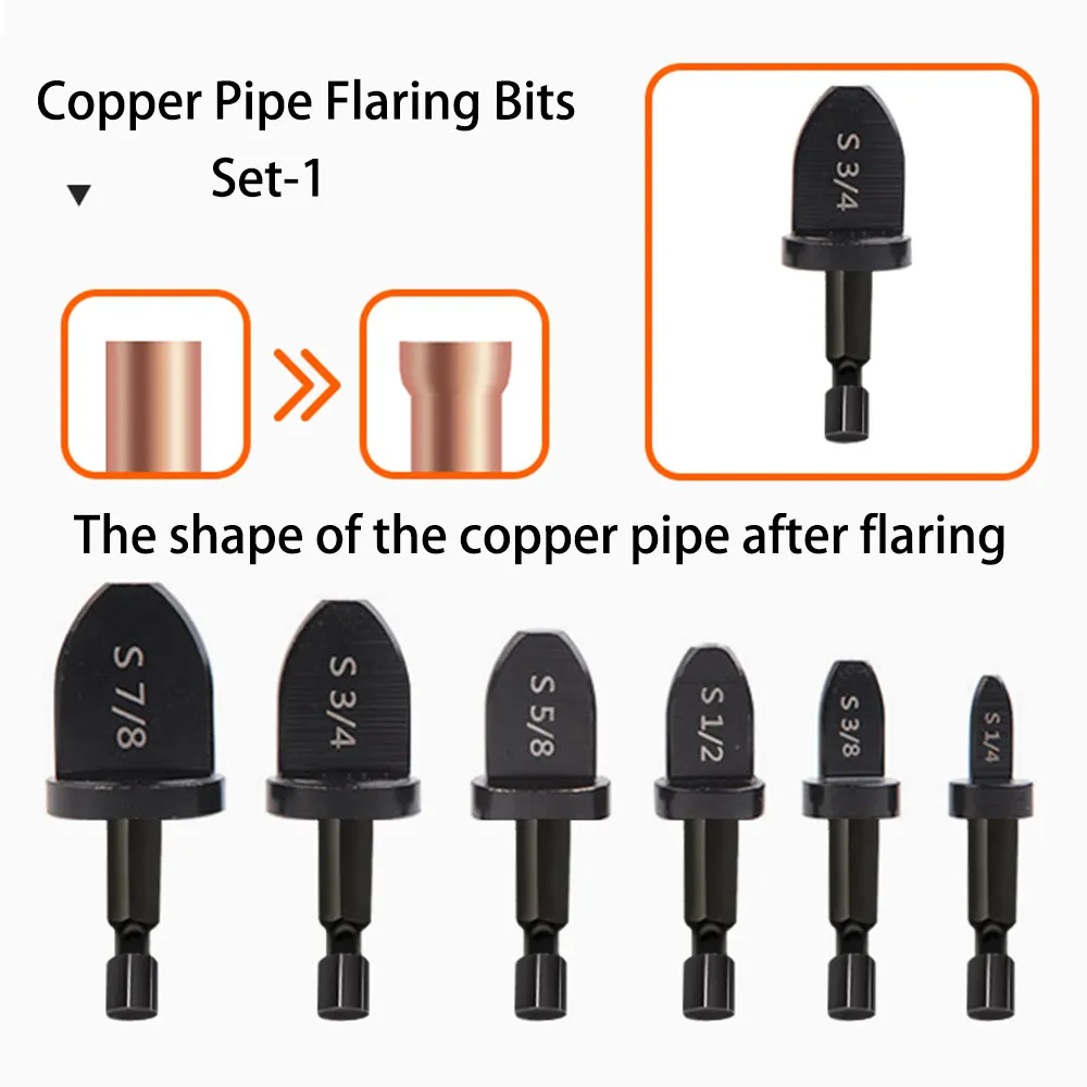 6Pcs Copper Pipe Flaring Drill Bit 1/4 Inch Air Conditioner Refrigerator Copper Pipe Special Installation Tool pipe Expander