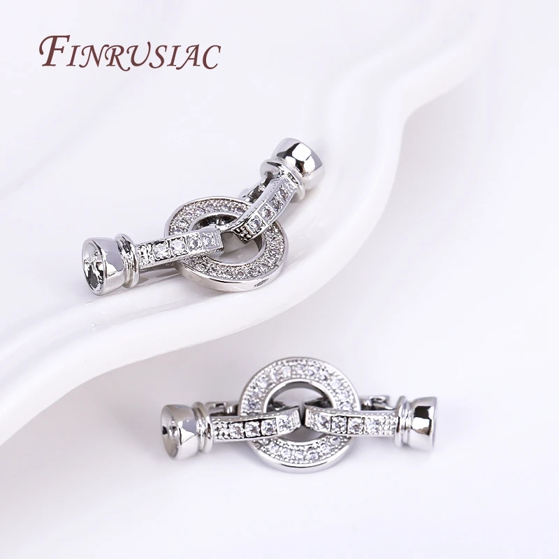 Inlaid Zircon Fastener Clasp DIY Pearls Jewelry Fittings Rhodium Plated Creative Round Connector Clasps For Necklace Making