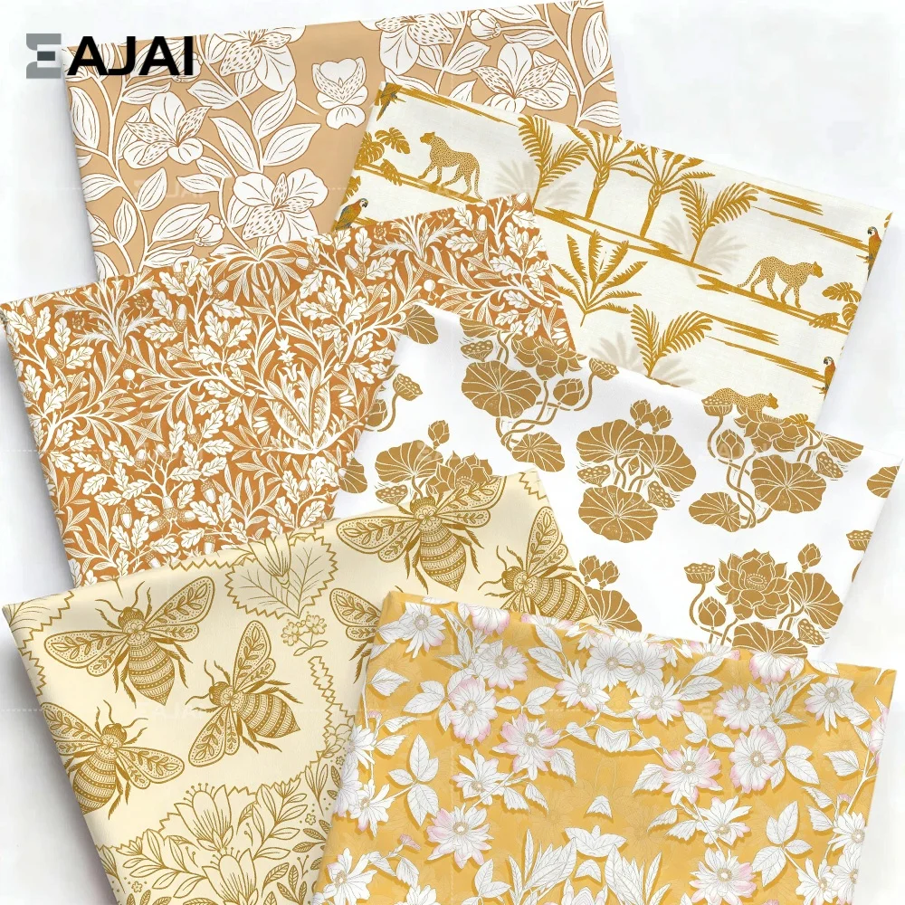 

Eajai Fabric For DIY Yellow Floral Print Four-way Stretch Material Digital Printing Cotton-Like Textile For Light Outdoor Wea
