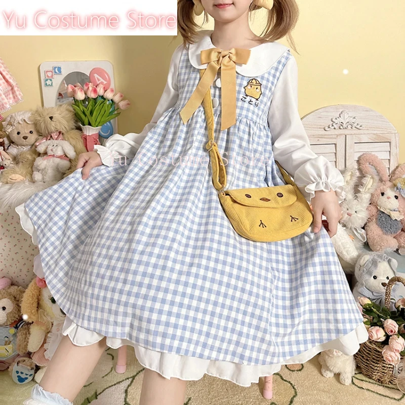 

2025 Sweet Plaid Lolita Princess Dress Women Kawaii Cute Bow Cartoon Embroidery Party Mini Dresses Student Vintage Fairy Dress