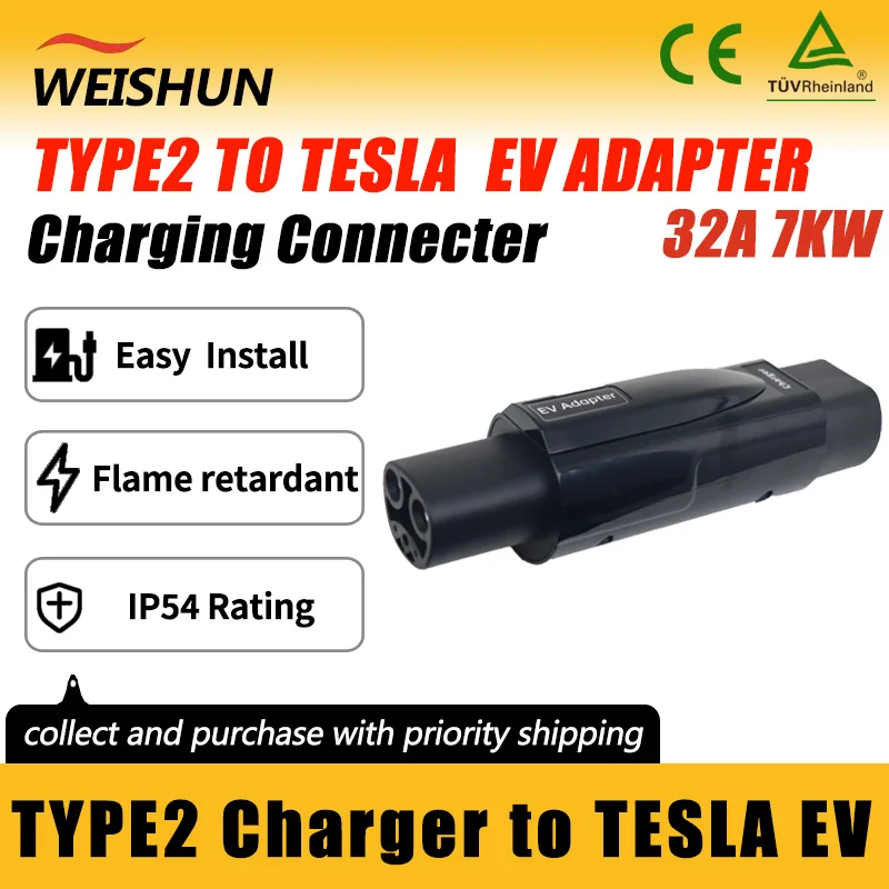 

TYPE2 TO TESLA EV Adapter Electric Vehicle Charger Connecter for 16A/32A TYPE2 Charger To TESLA Electric Car Adapter