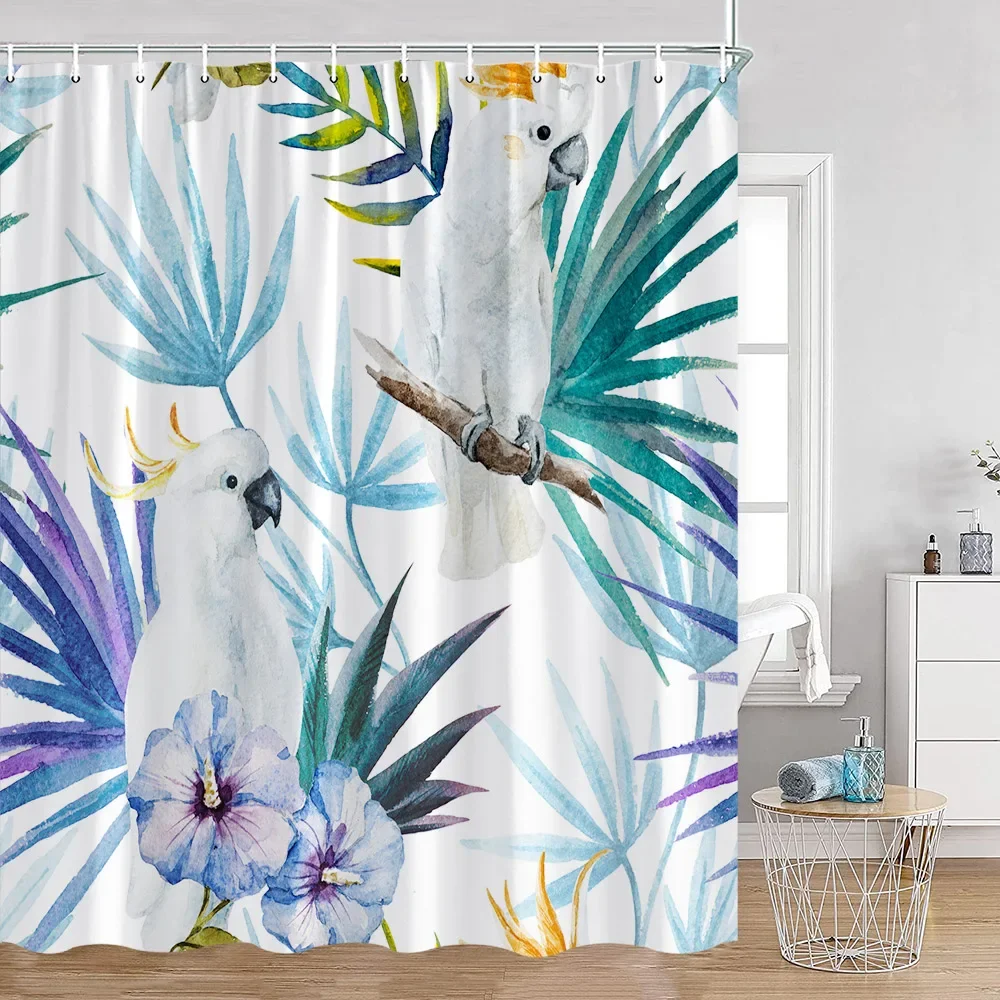 Parrots Hummingbird Shower Curtain Birds Tropical Leaves Modern Bathroom Decorations Polyester Fabric Bath Curtains with Hooks