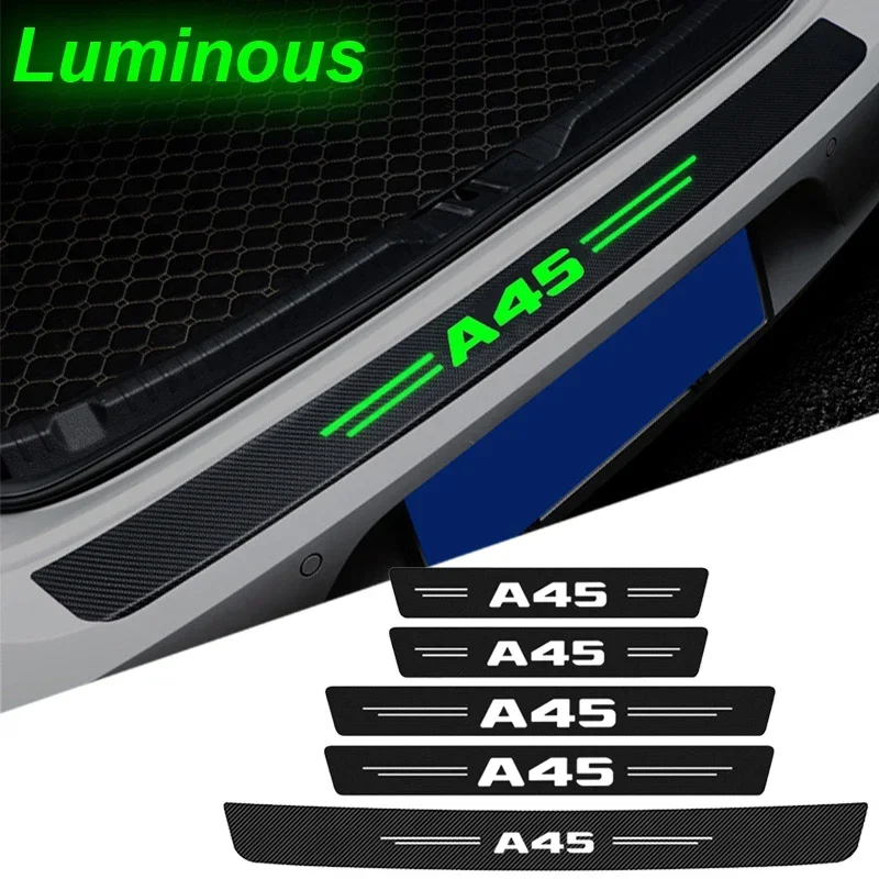 Luminous Carbon Fiber Car Porta Threshold Sill Protective Adesivos, Trunk Bumper Guard, decalques para A45, 2021, 2020, 2019, 2018, 2016