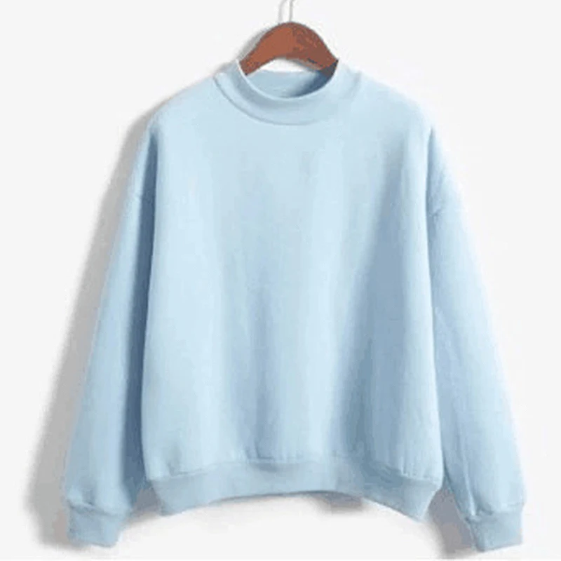 Top informal de manga larga con cuello medio alto para mujer, ropa de otoño e invierno, sudaderas rosas simples y lisas, nuevo básico