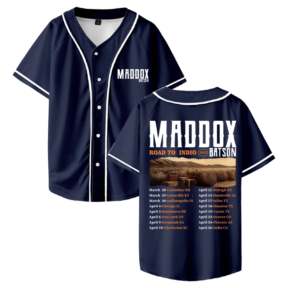 

Maddox Batson Road To Indio Tour 2025 Baseball Jersey Short Sleeve Button-up Shirts Women Men Streetwear Tops