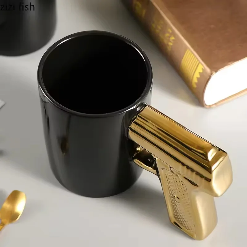 

Creative Pistol Ceramic Mug 320ml 3D Embossed Handle Coffee Milk Tea Cup Novelty Funny Gift for Couple Breakfast Household