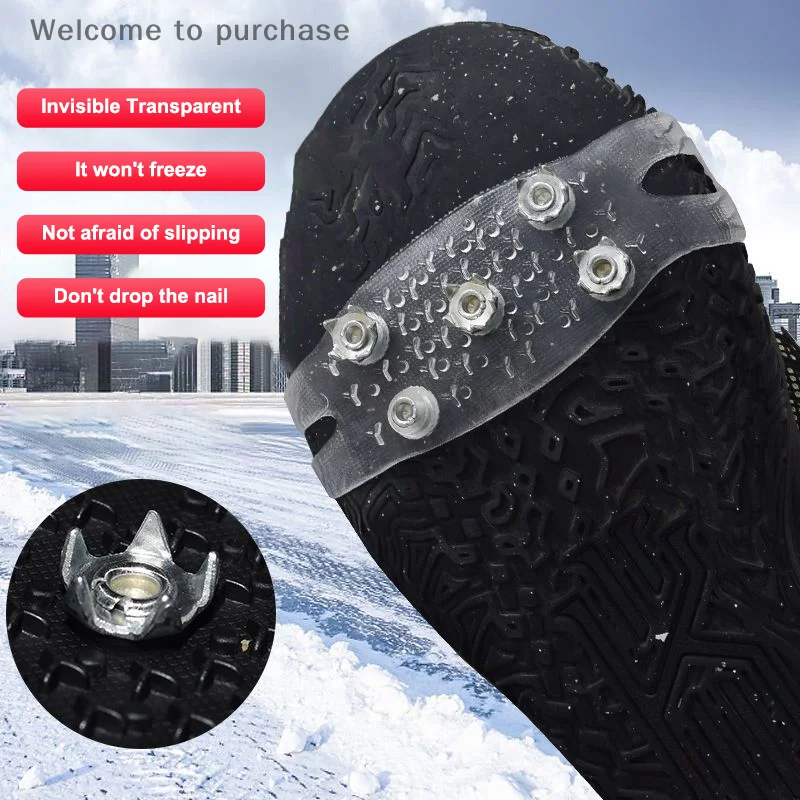 

Outdoor Chain Shoe Spikes,1 Pair 5-Stud Snow Ice Claw Anti Slip Climbing Crampons Grips Unisex Shoes Boots Covers