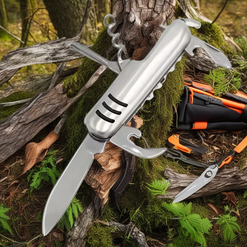 Swiss Multifunctional Folding Stainless Steel Knife for Camping Fruit Cutting Barbecue Universal Kitchen Knife