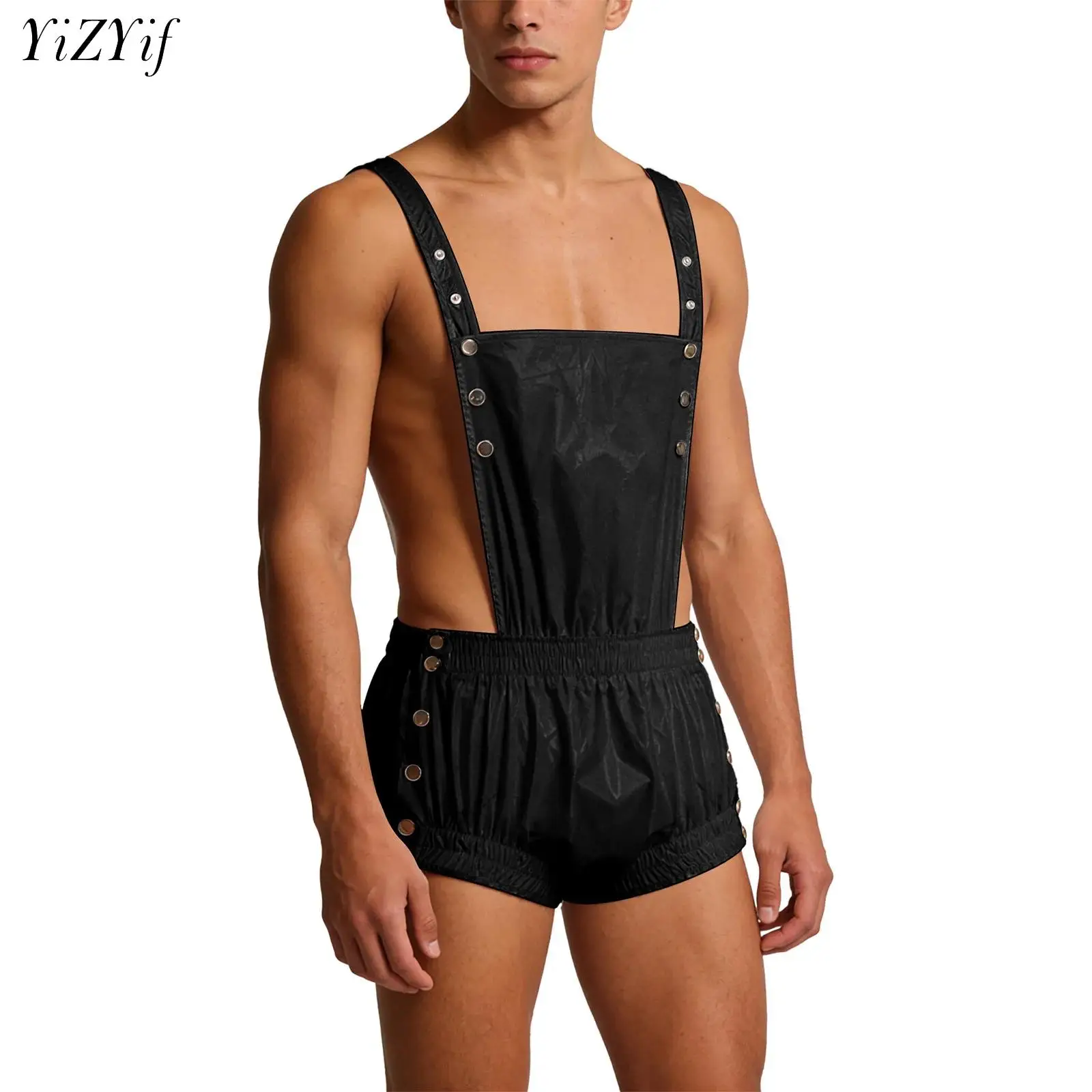 

Mens Hollow Out Rompers Waterproof Tear-away Buttons Ruffled Elastic Waistband Backless Overalls Jumpsuit Rave Party Nightwear