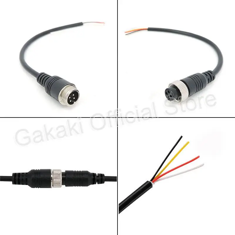 M12 Aviation Signal Cable Male Female Plug 4 Pin Wire for CCTV Car Camera DVR Video Monitor Subwoofer