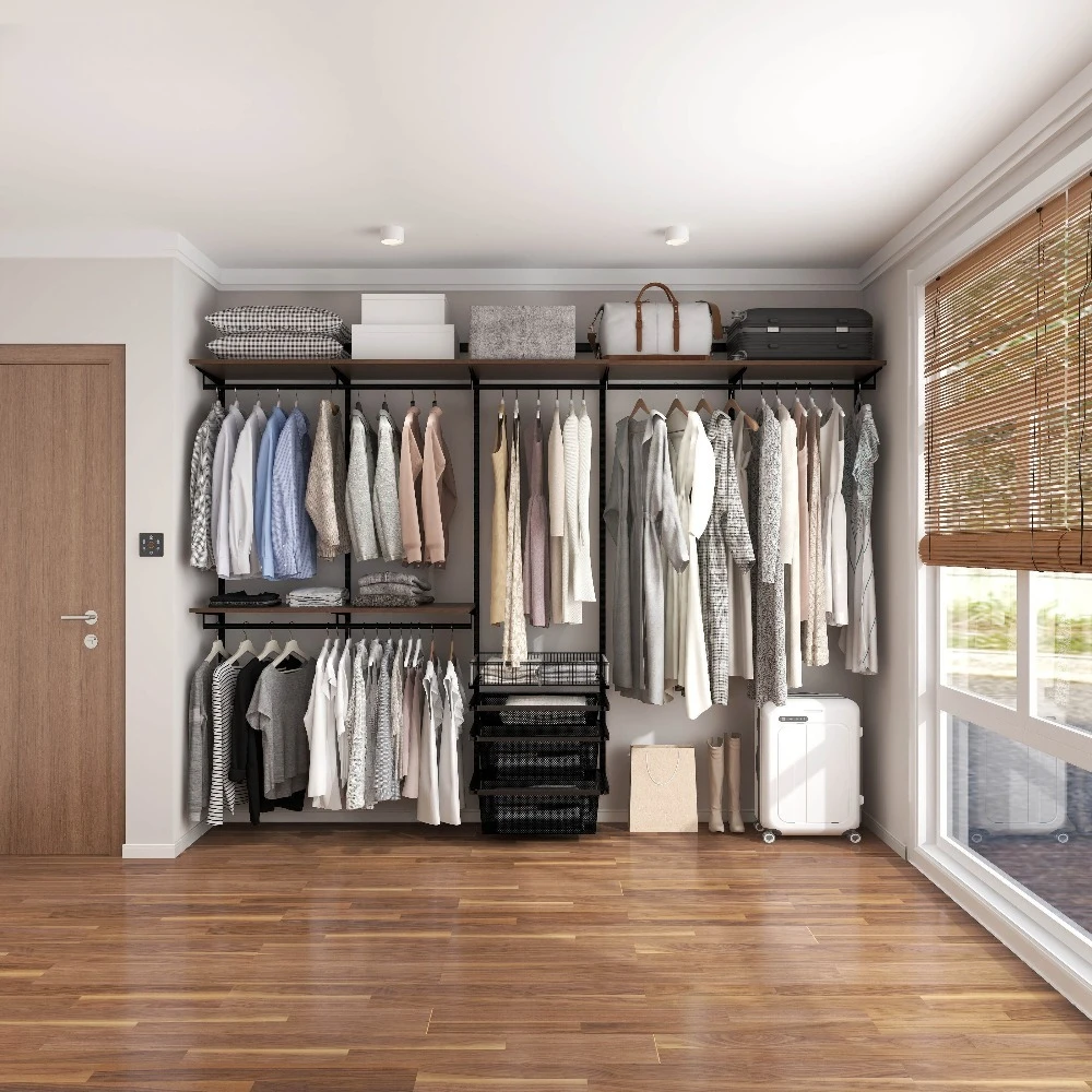 Custom Modular Japanese Style Wardrobe System Adjustable Shelves Drawers Hanging Rods MDF Doors for Walk-in Closet Organization