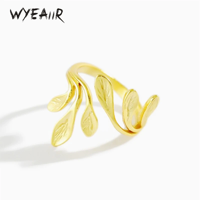 WYEAIIR 925 Sterling Silver Olive Leaves Fine Jewelry Resizable Opening Female Ring