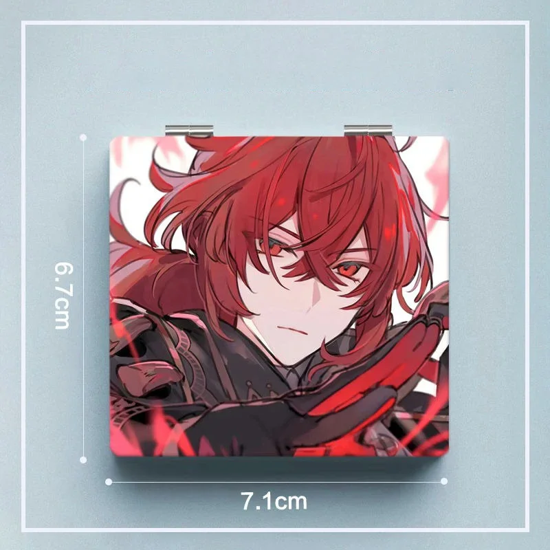 6x7cm genshin impacto dobrável dupla face espelho de maquiagem portátil viagem mini bolso luz anime bonito meninas crianças ampliação