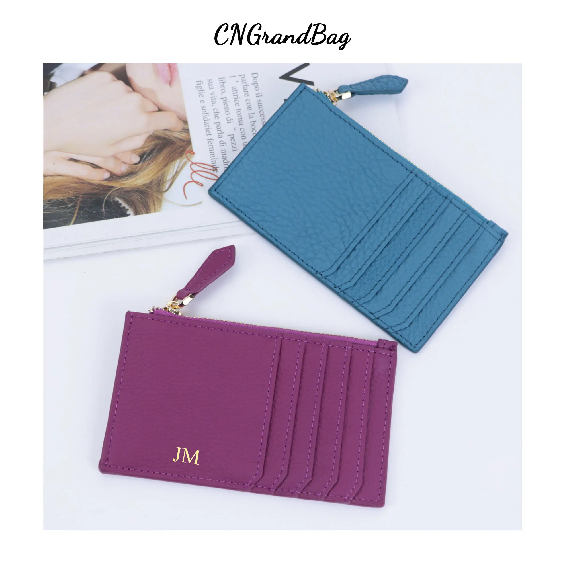 Custom Letters Genuine Leather Zipper Card Holder Mini Short Women Wallet Korean Japan Money Bag Lady Coin Purse