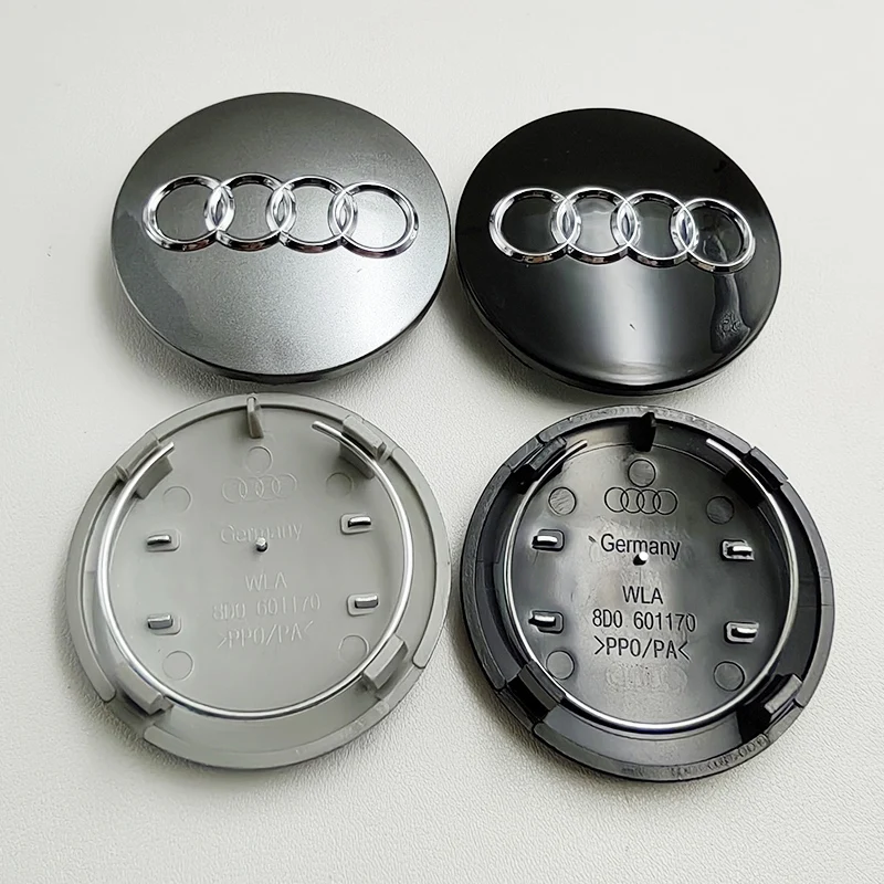 4pcs 68mm Black Grey Car Styling Badge Wheel Center Hub Cap Rim Caps For Audi Emblem 8D0601170 A1 A3 A4 A5 A6 Q7 Accessories