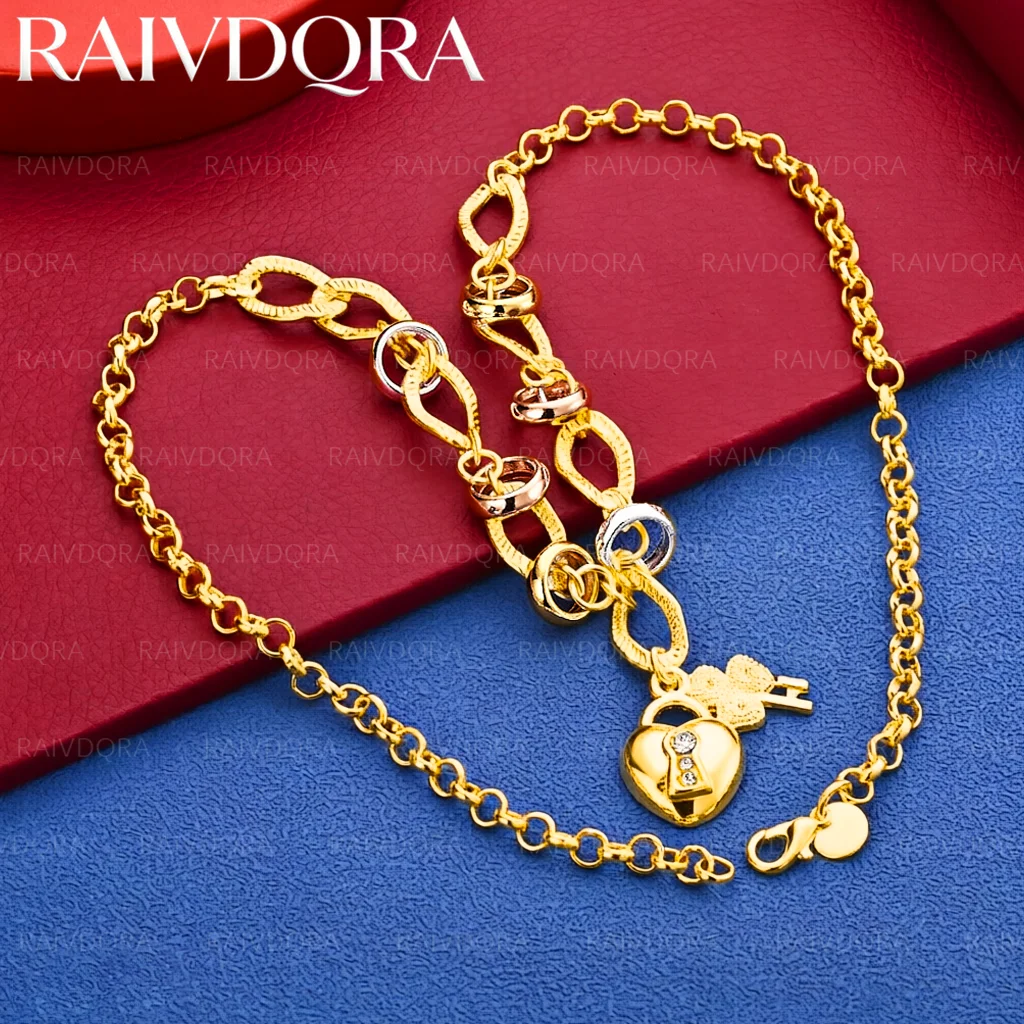 18K Gold Plated 50cm Heart Lock Key Chain Necklace For Women Fashion Jewelry Exquisite Party Engagement Wedding Gift