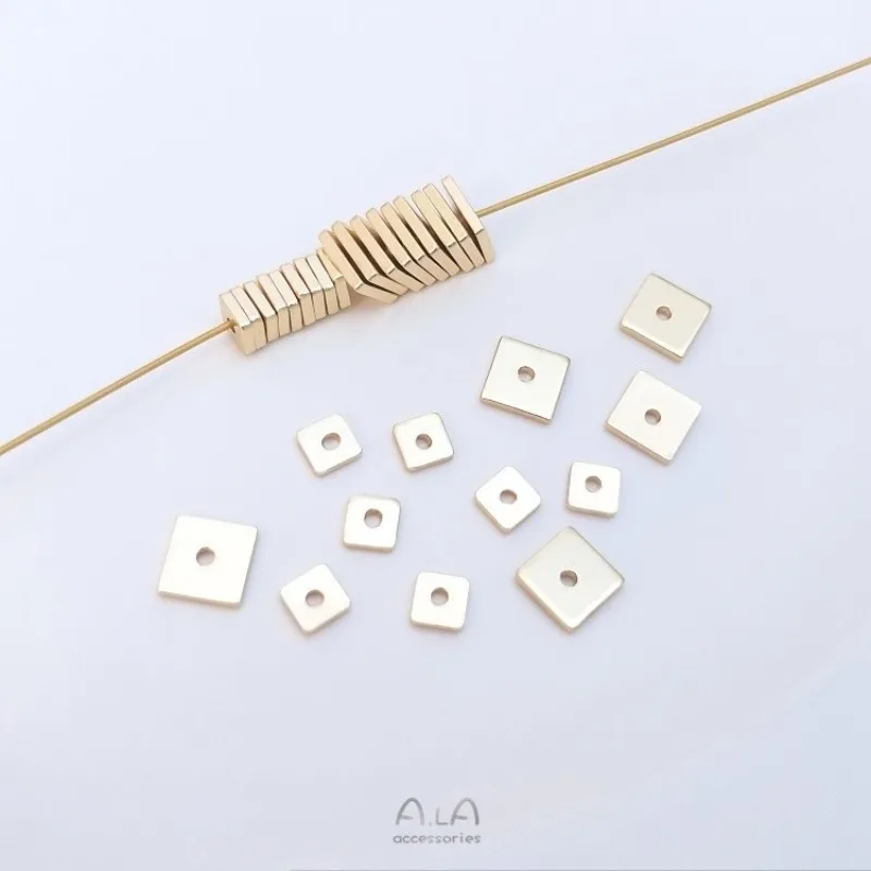 

14K Gold Color Square Piece Copper-plated Real Gold Square Thin Gasket Handmade DIY Bracelet Necklace Jewelry Spacer Material