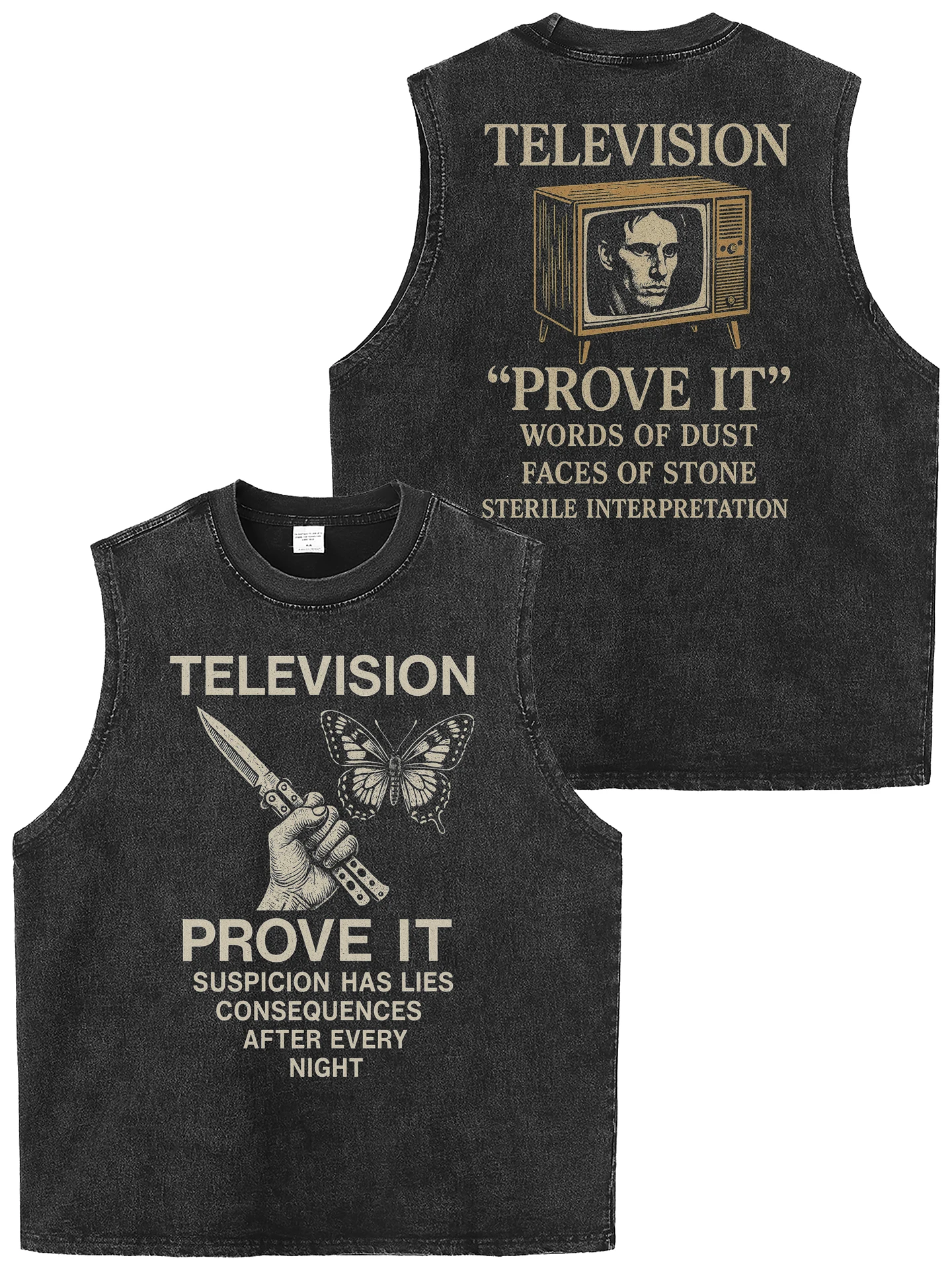 Retro American Washed Rock Band Sleeveless T-Shirt Vest Loose Fit Breathable Cotton Casual Versatile Unisex Summer Top
