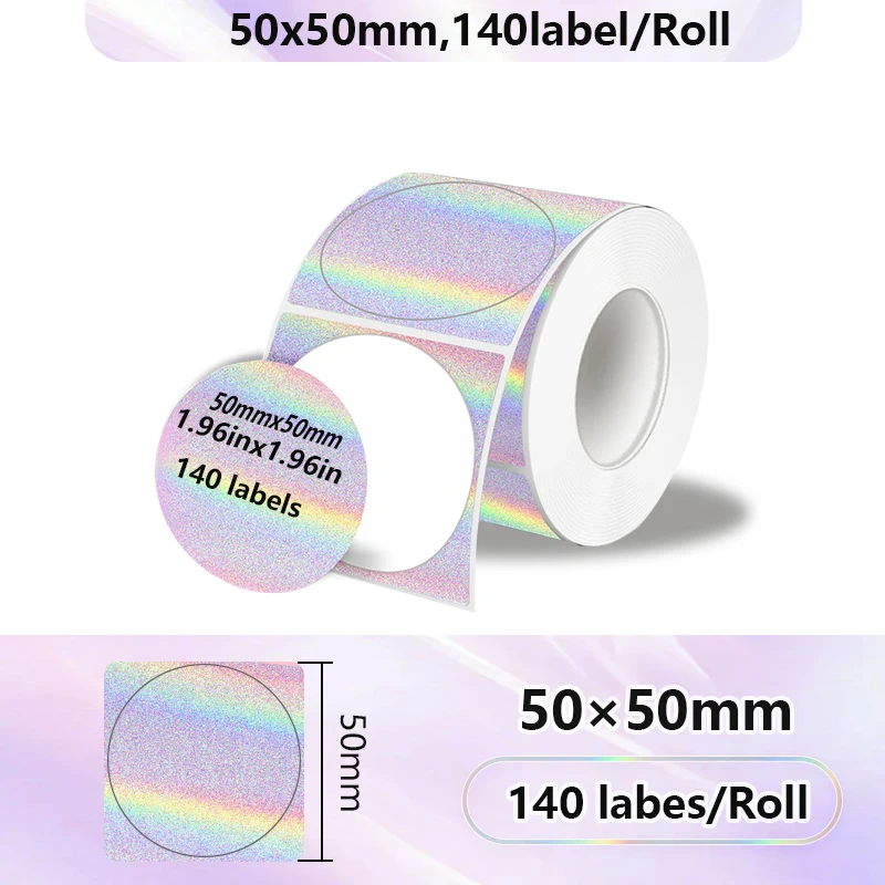 50x50 Neuer Thermo-Etikettendrucker Aufkleber Selbstklebender Farblaser-Thermopapieranzug für Phomemo M110 M200 M120 E210 Etikettendrucker