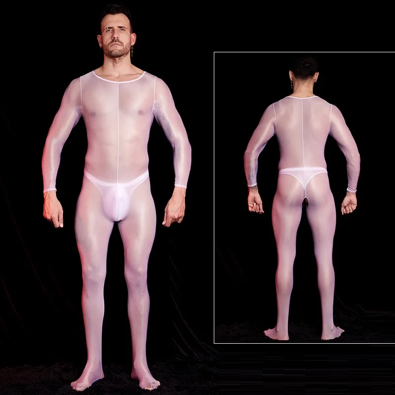 Men's Long sleeves Onesies Open Crotch Ultrathin bodysuit high Elastic Tights Fitness Shapping Leotard Sexy Breathable Jumpsuit