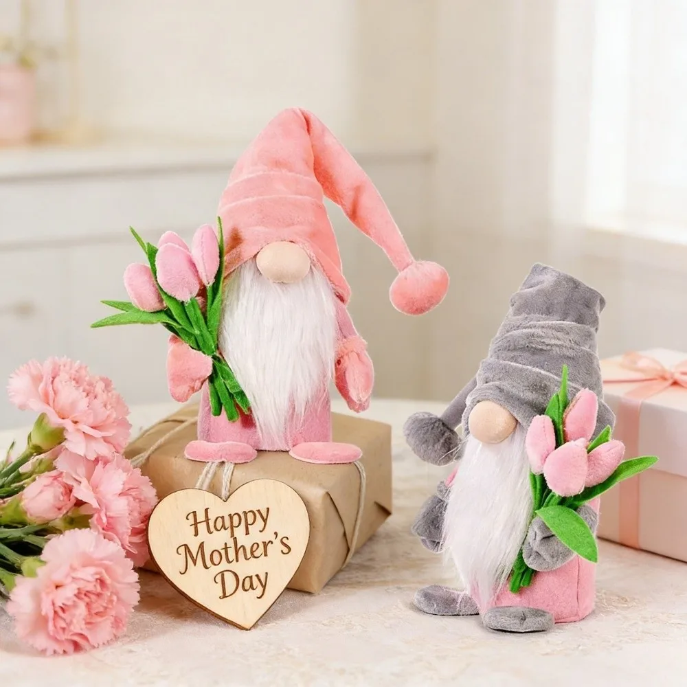 

Gifts Pink Holding Tulip Gnomes Home Decor Cute Tulip Dwarf Bouquet Doll Gnomes Decorations Mother's Day