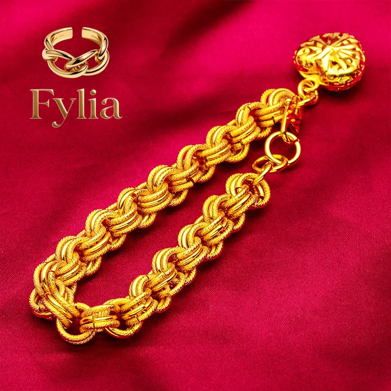

Fylia Jewelry Fylia Jewelry Love Bead Bracelet for Women, 24K Gold, AU999 | Antique Victorian heart carvings, vintage glamour