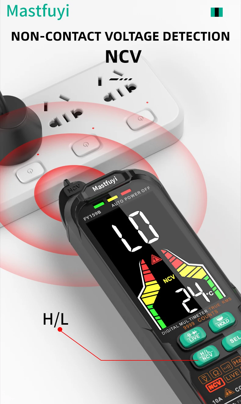 MASTFUYI Digital Smart Home Multimeter AC & DC Current Voltage, Resistance, Ohms, Temperature, Frequency, Color Display, Diode