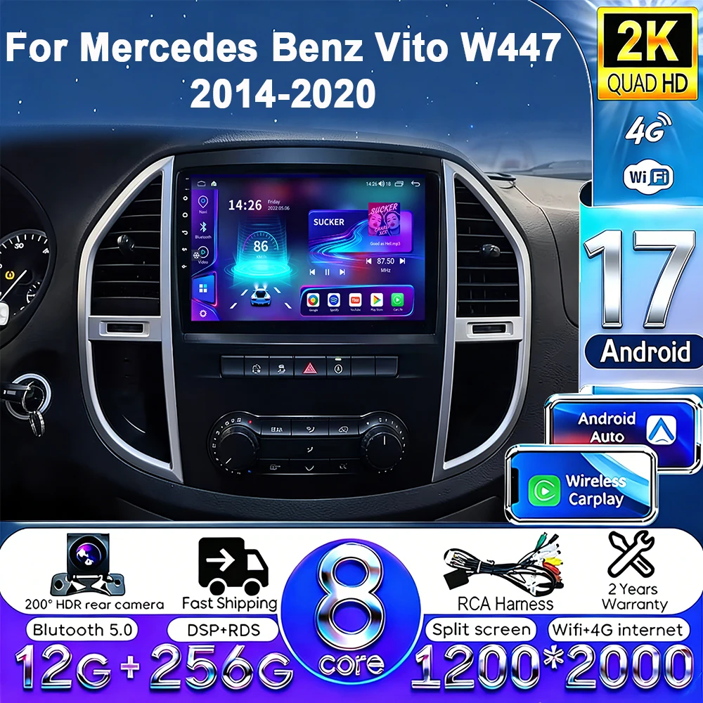 Android 17 autoradio voor Mercedes Benz Vito 3 W447 2014-2020 2K QLED Android multimediaspeler 4G stereo CarPlay head unit - afbeelding 2