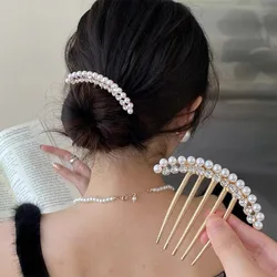 Pearl Water Diamond Metal Pan Hair Insert Comb Ball Head New Year Pan Hair Comb Hairpin Mother's Day Holiday Gift Hair Accessory