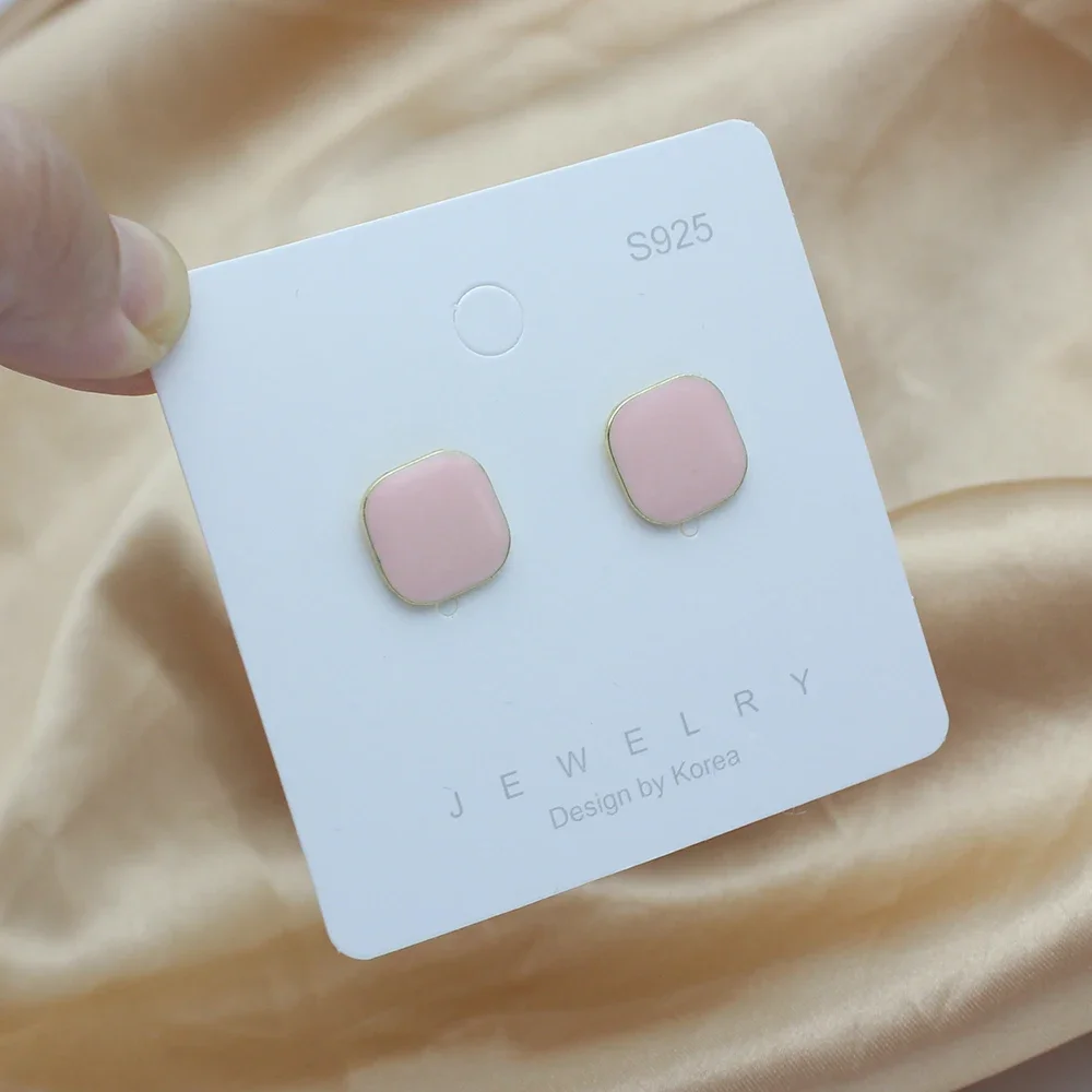 Trend Square Enamel Pink Color Stud Earring for Women Retro Luxury Simple Geometric Temperament Cute Jewelry Brincos Gift