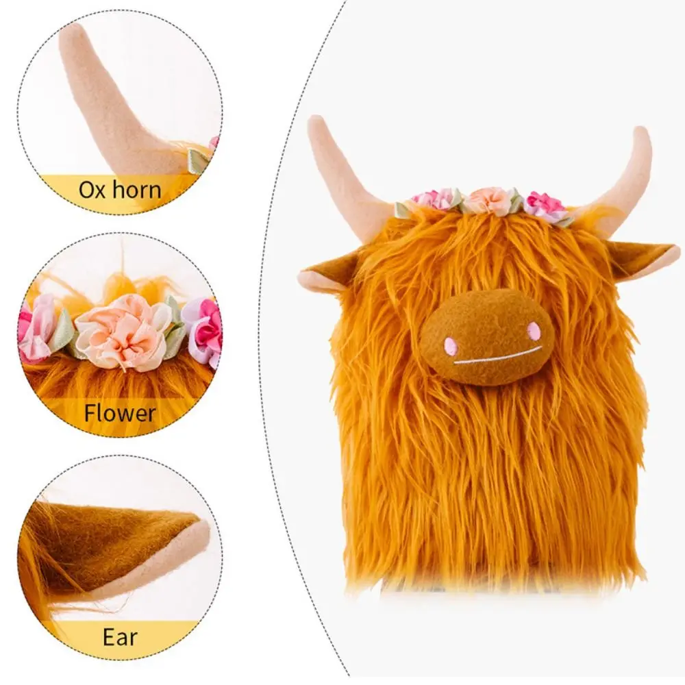 Cute Decorative Highland Cow Plush Ornament Realistic Simulation Farmhouse Nordic Dwarf Soft Cow Dwarf Doll For Kids Gift