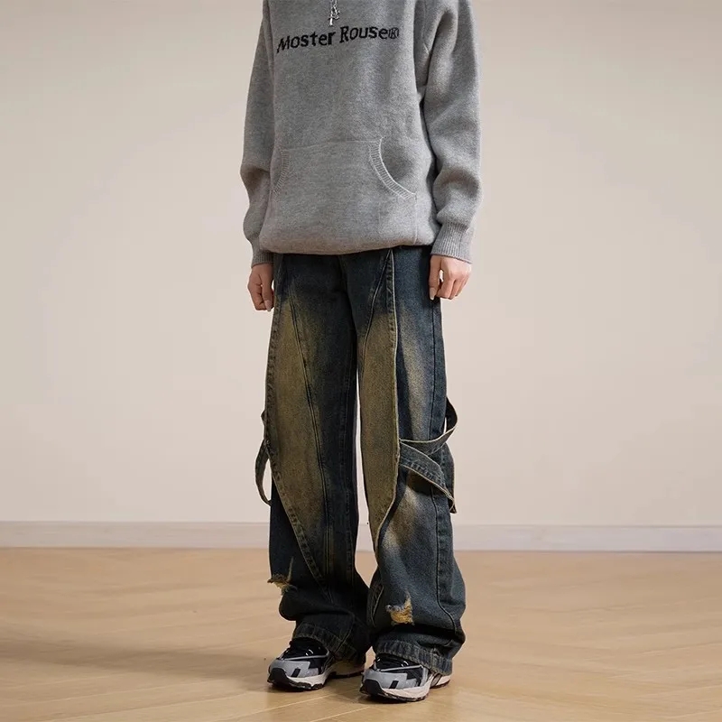 

Retro Waed Straight Leg Jeans Faionable Youthful Versatile Design High Street Sle Chinese Brand Spor Long Trousers