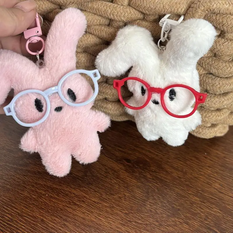 Neue Nette Cartoon Plüsch Kaninchen Rote Gläser Schlüssel Ketten Tasche Anhänger Dekoration Schlüsselring Student Rucksack Hängen Paar Geschenke