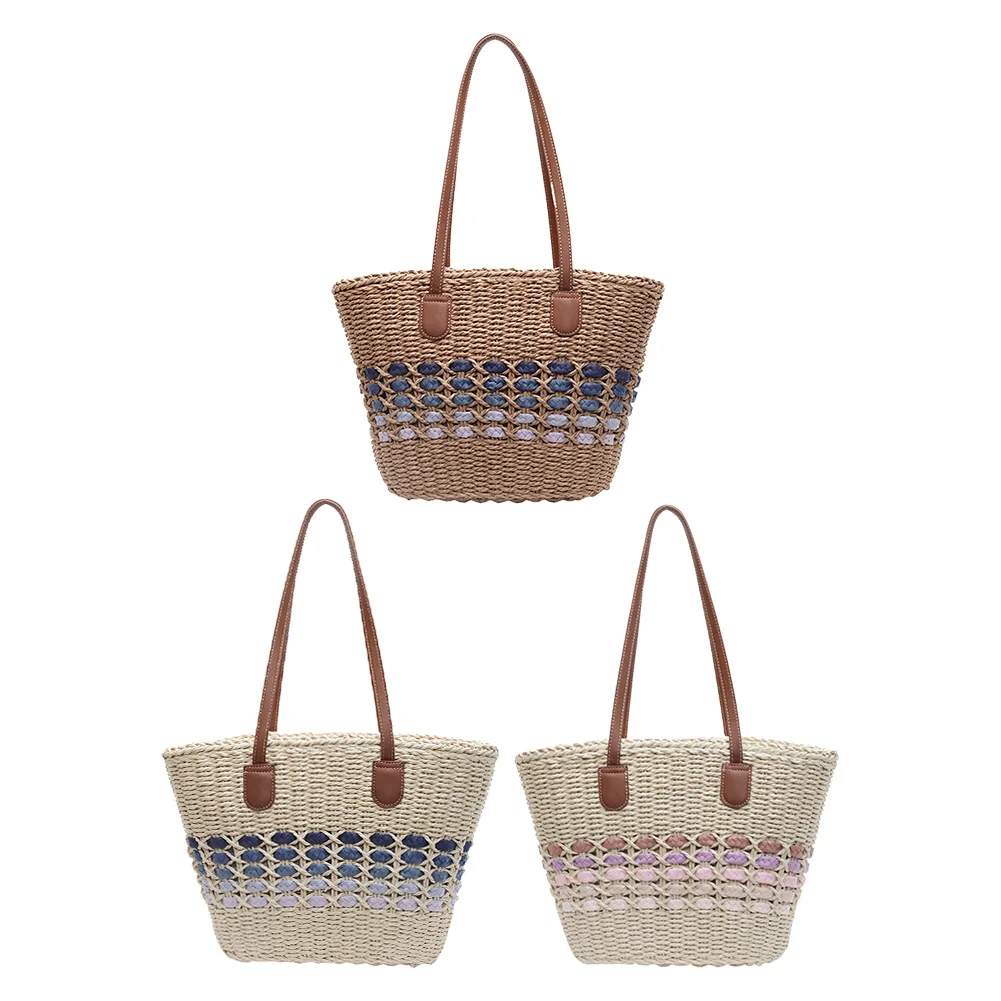 

Women Woven Straw Shoulder Bag Trendy Large Tote Bag Zipper Closure Underarm Bag Handbag for Beach Travel