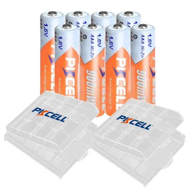 8PCS PKCELL AAA 900mWh battery 1.6V NIZN Rechargeable batteries aaa ni-zn recharge with 2PC AAA/AA battery case /BOX for toys