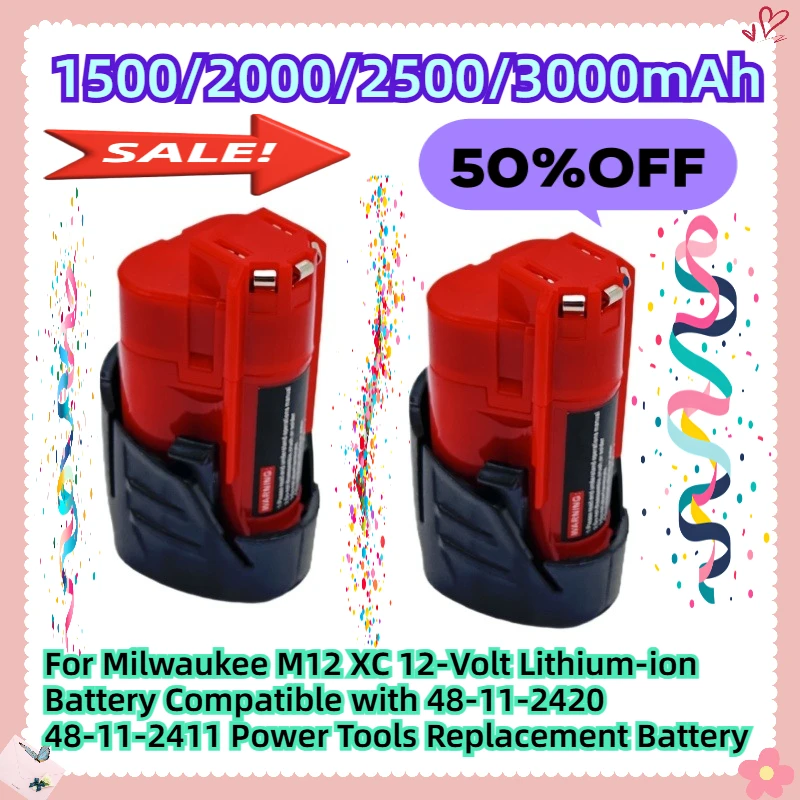 For Milwaukee M12 XC 12-Volt Lithium-ion Battery Compatible with 48-11-2420 48-11-2411 Power Tools 12V 3Ah Replacement Battery