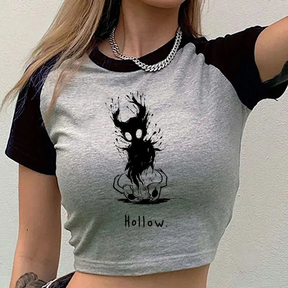 Hollow Knight crop top female gothic 2000s gyaru tshirt japan funny 2000s cute harajuku