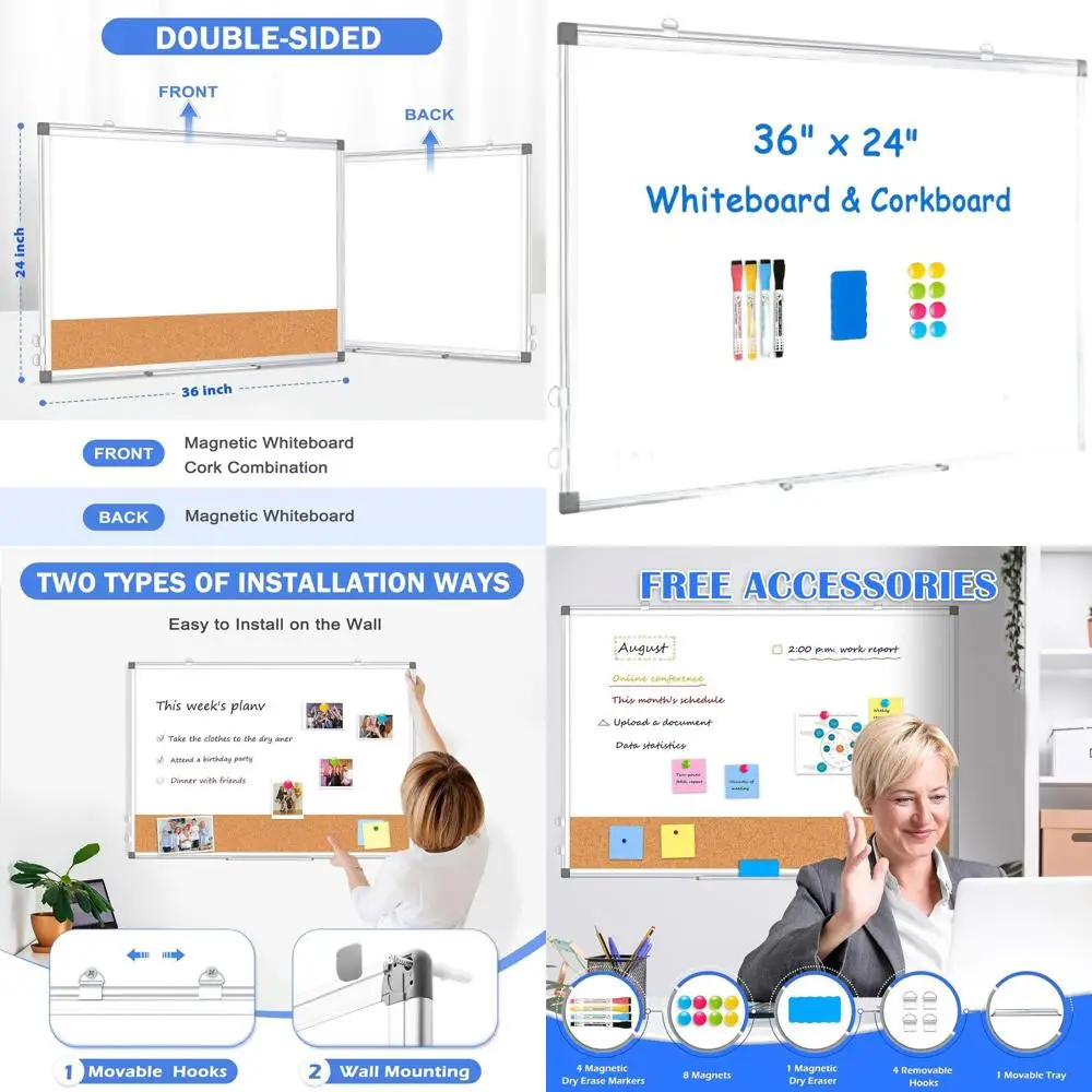 

Double-Sided 36 x 24 Wall-Mounted Whiteboard and Corkboard Combo with Aluminum Frame for Office, Home, and School Use