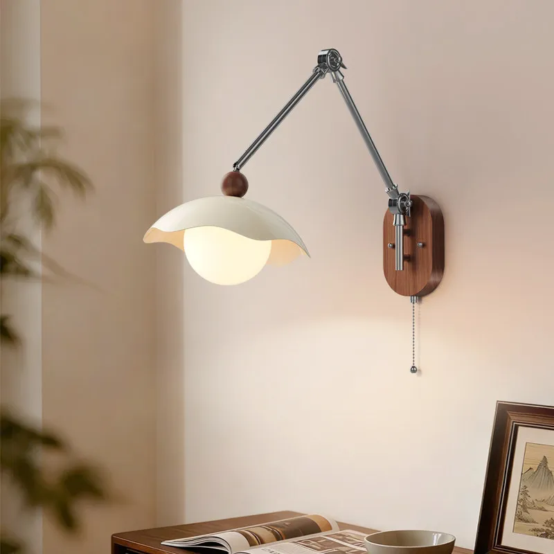 Factory Direct 2026 Bedroom Bedside Wall Light French Antique Rocker Arm Light Creative Study Reading Cream Wind Living Room