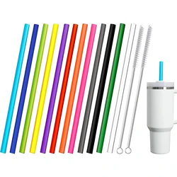 12 Pack Replacement Color Straws for Stanley 30/40 oz Tumbler, 12 in Long Reusable Plastic Straws, Plus 2 Brushes