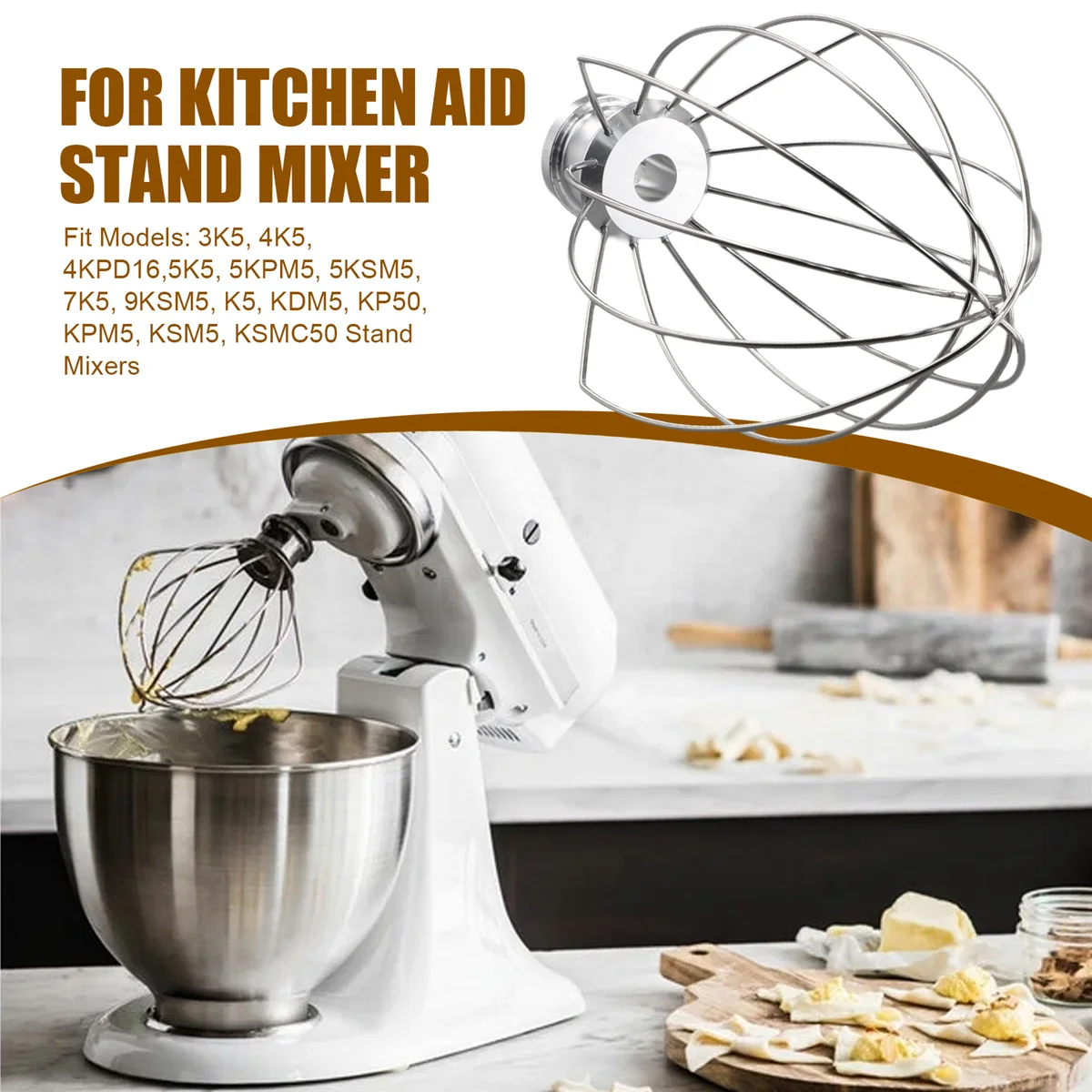 AT17 para reemplazo de látigo de alambre K5AWW para cocina 5QT 5K5SS 5KPM5 mezclador para máquinas de elevación de 5 cuartos látigo de alambre 2 uds