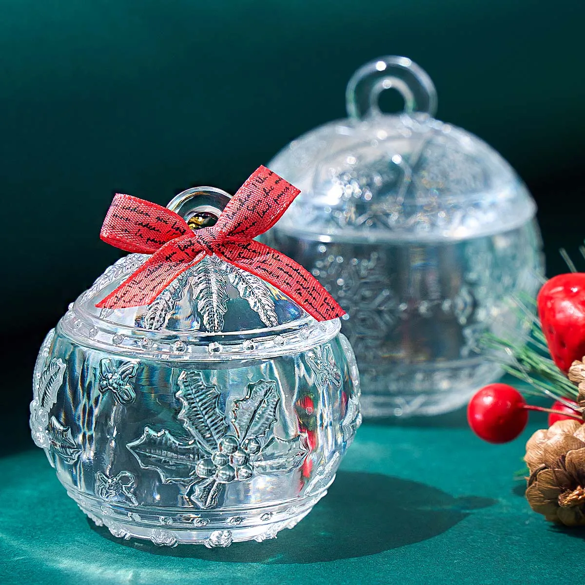 Weihnachten Ball Kerze Glas Kristall Harz Form Set DIY Runde Beton Casting Relief Berry Schneeflocke Lagerung Box Silikon Form