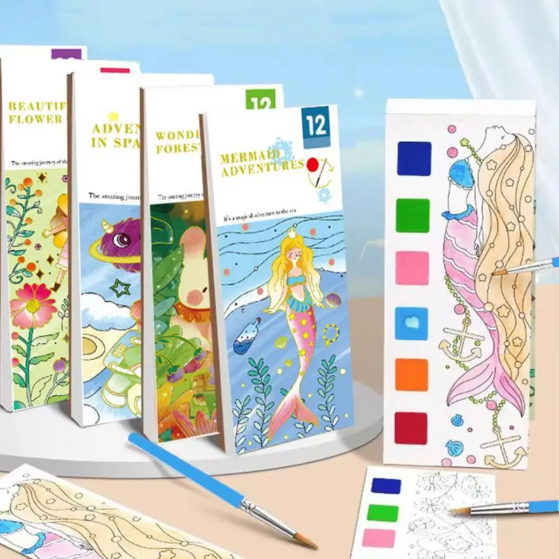 Watercolor Coloring Book Creative Kids Watercolor Coloring Book Cute Water Color Bookmarks Portable Watercolor Paint Book For