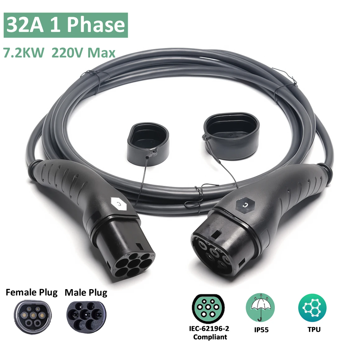 22KW EV Car Fast Charging Cable Type 2 to Type 2 Mode 3 32A Three Phase EU Mennekes for Electric Vehicles and Charging Station