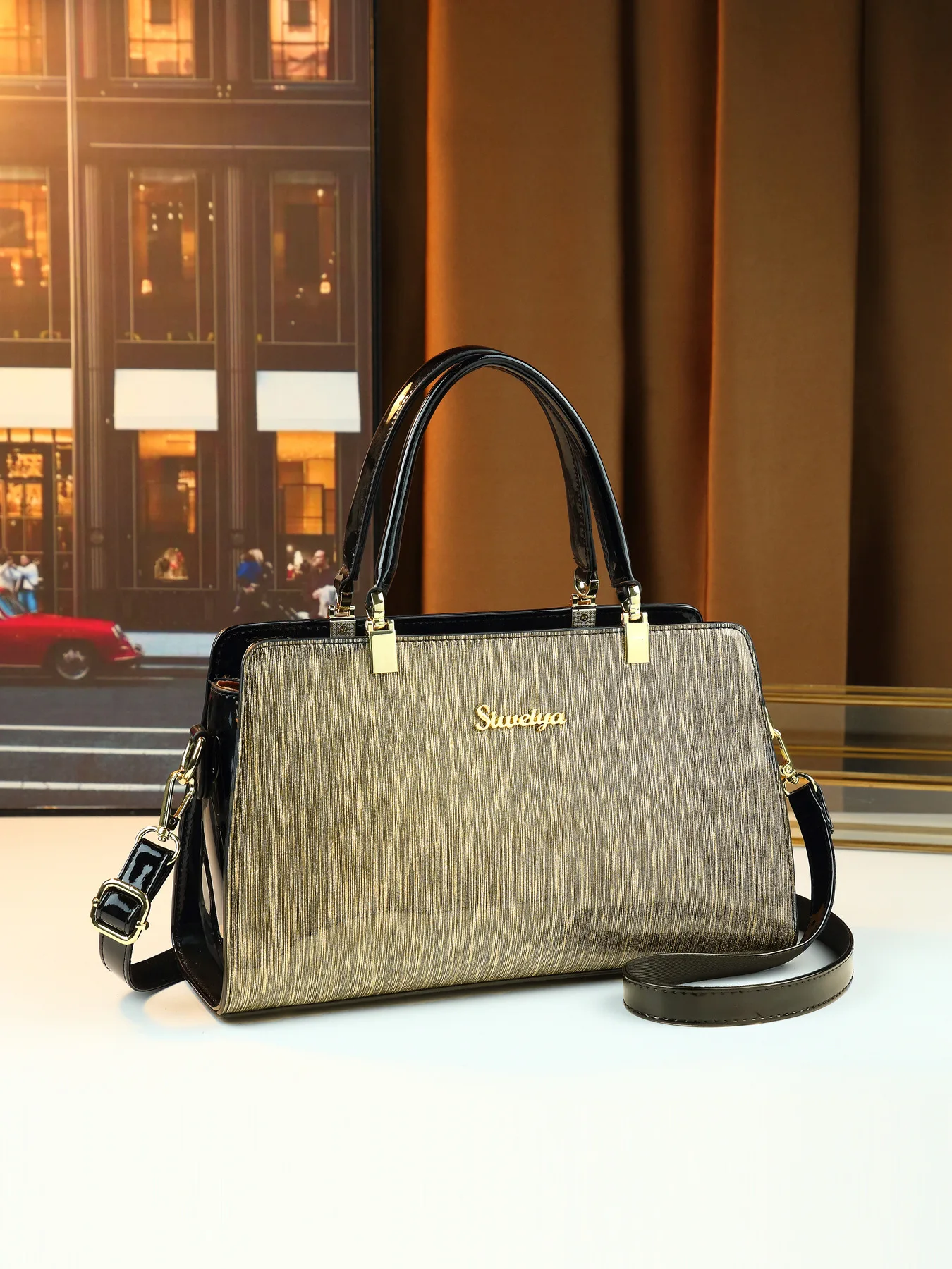 Fashionable Retro Luxury Top Handle Bag for Middle-Aged Women, Gilt Gold Color Large Capacity Boston Bag for Daily Shopping