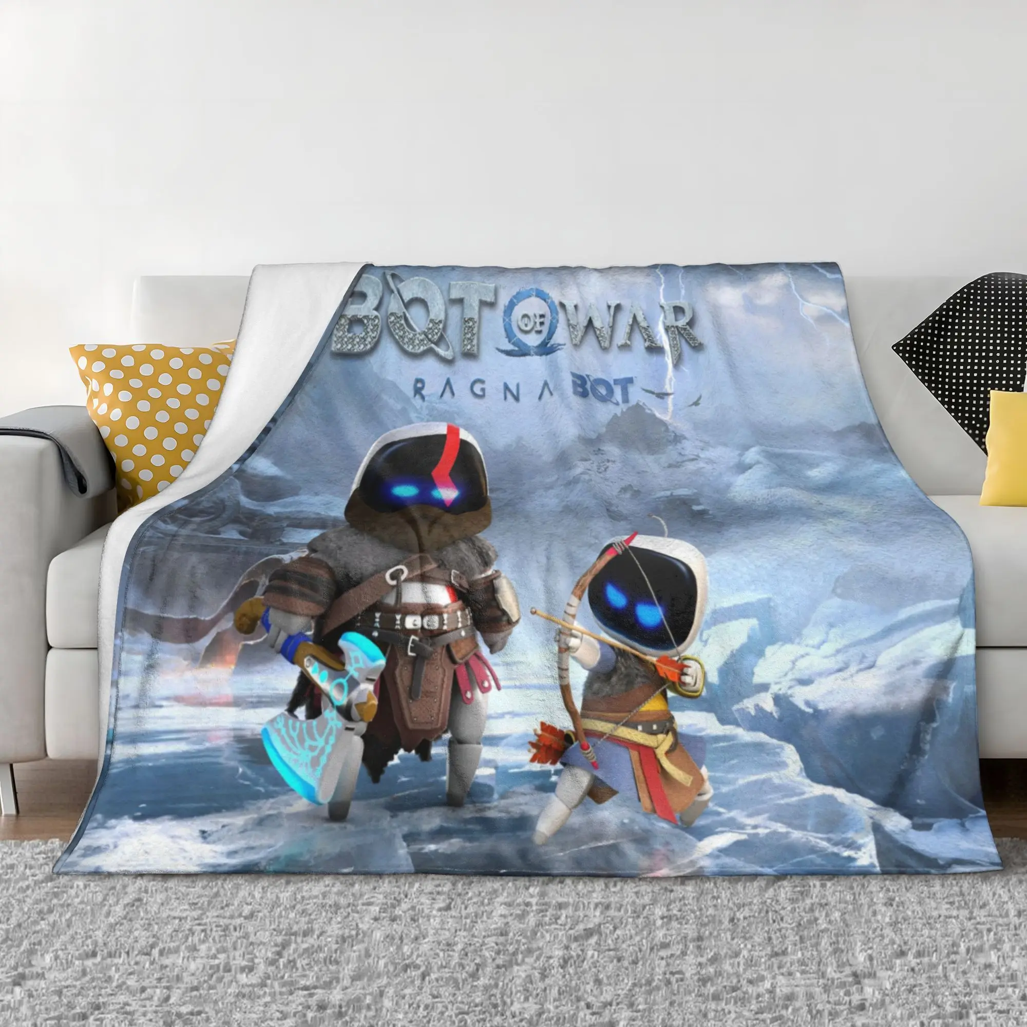 Astro Bot Funny Game Cartoon Robot  Blanket Flannel Print  Breathable Soft Throw Blanket for Bedding Couch Bedspread