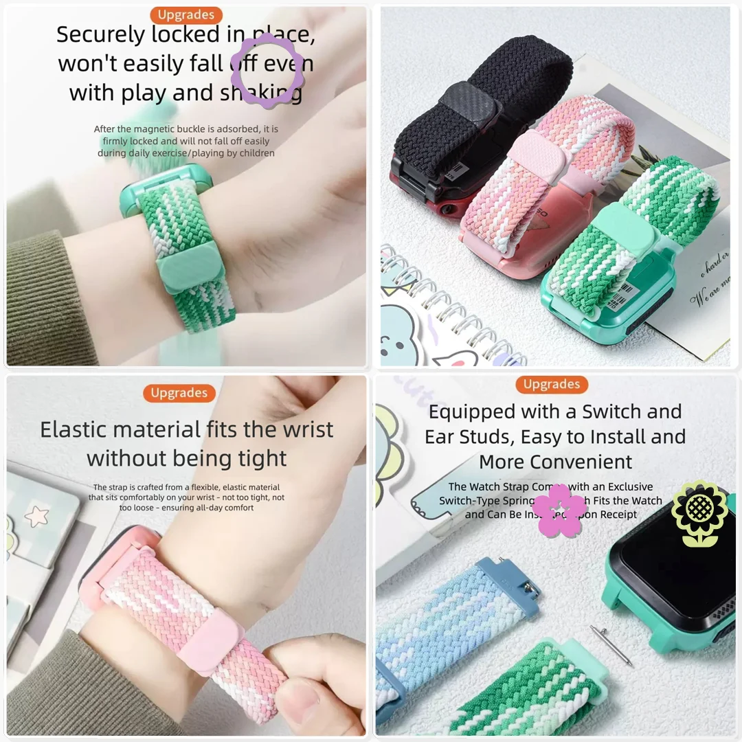 20MM Elastic Braided Magnetic Watch Band for Kids 20mm Interface Playground Swing Slide Active Wear Comfort