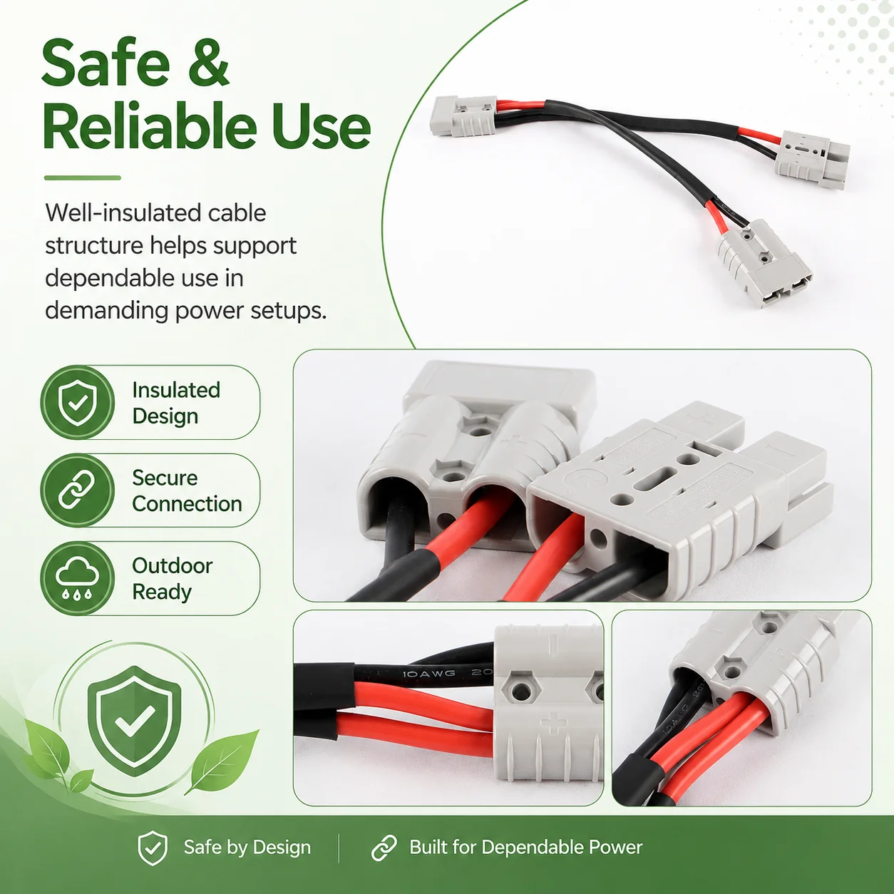 50A 10AWG 1to2 Y Splitter Cable 30cm High Current Double Pole Power Wire Connector Solar Battery Extension Charging Cable image 6