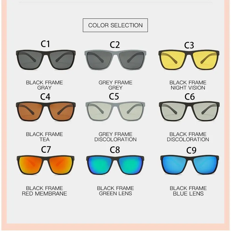 Tr90 Polarization Sunglasses Square Flexible Driving Rubber Square Sun Glasses Fishing Polarization Outdoor Sunglases Women Men