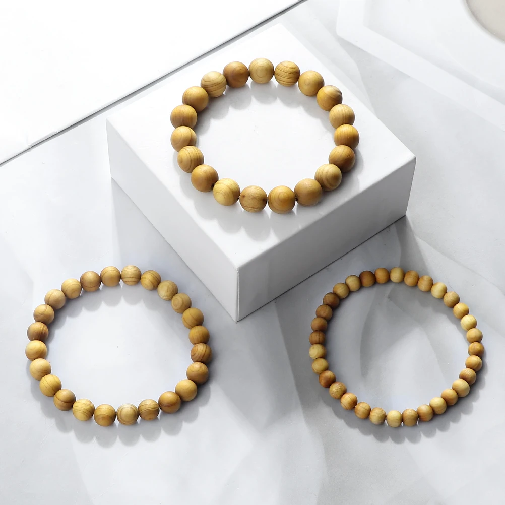 Men\'s Buddhist Rosary Wood Beads Chain Meditation Bracelets 6 8 10mm Natural Cypress Wood Beads Bracelet Handmade Jewelry Gift